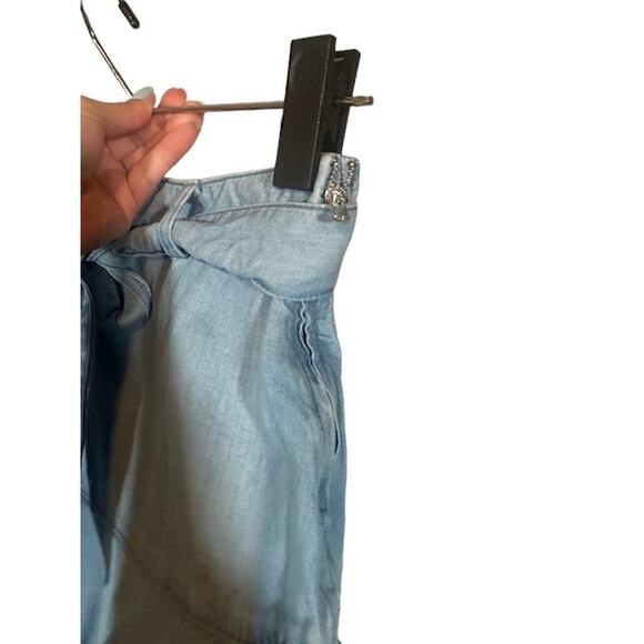 Zara Light Blue Denim Belted Side Zipper A-line Mini Skirt Women Sz M - Picture 6 of 9